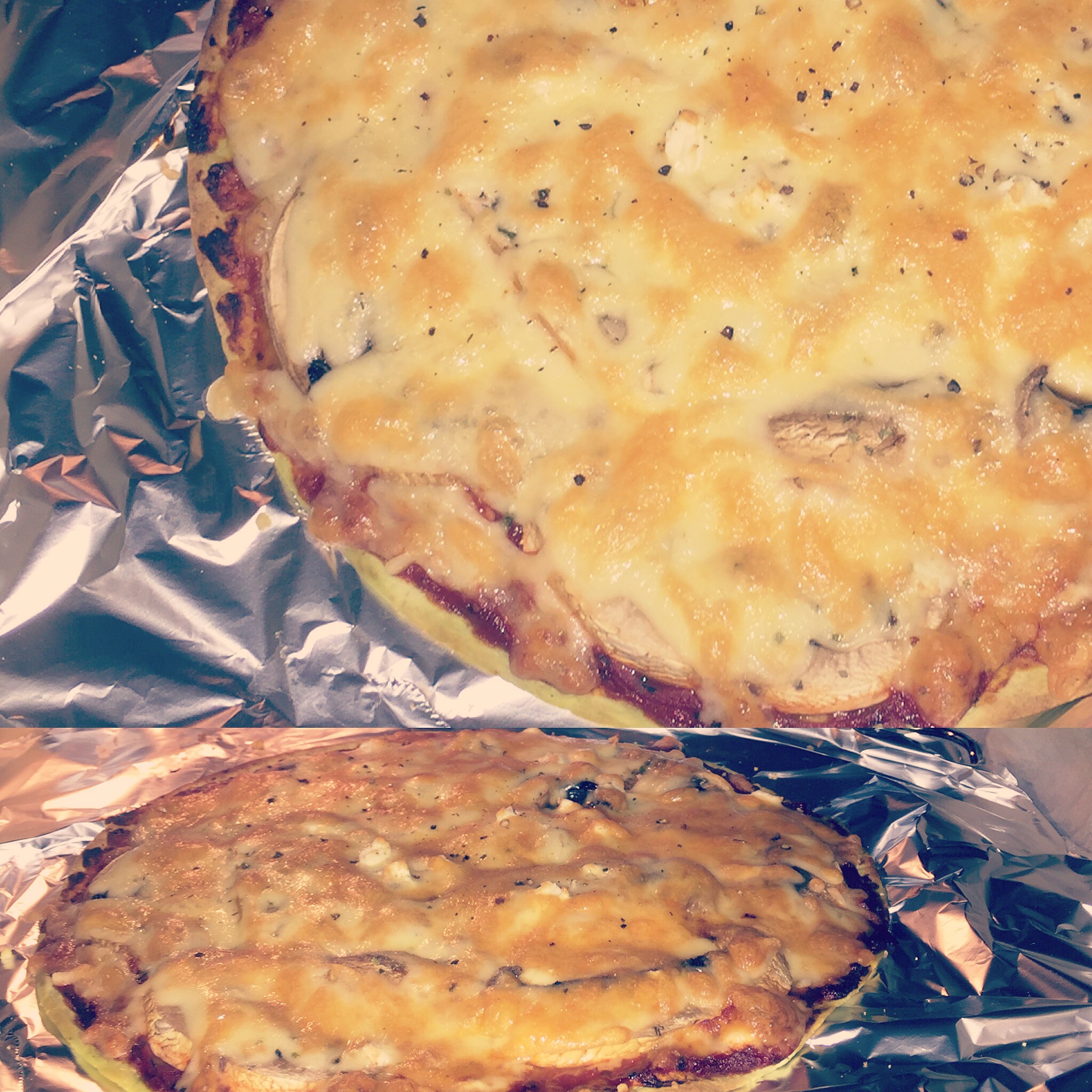 pizza perfection with mushroom, chives and feta